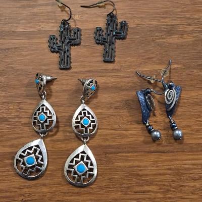 (3) Southwest Style Silver Tone Earrings