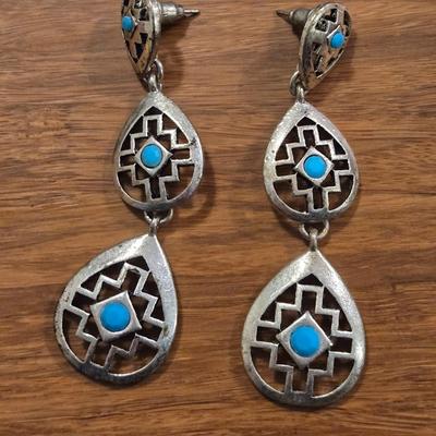 (3) Southwest Style Silver Tone Earrings