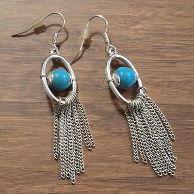 (3) Silver Tone Earrings with Black & Turquoise Beads