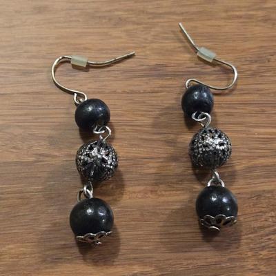 (3) Silver Tone Earrings with Black & Turquoise Beads