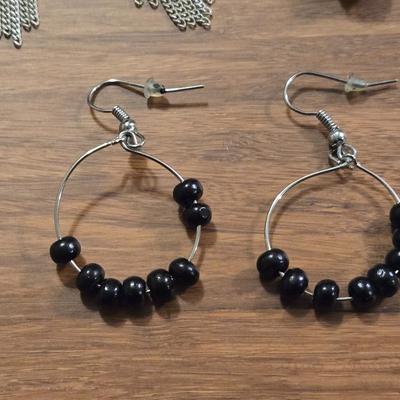 (3) Silver Tone Earrings with Black & Turquoise Beads