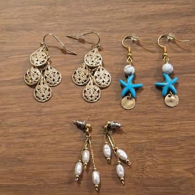 (3) Gold Tone Earrings