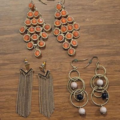 (3) Gold Tone Earrings