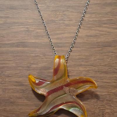 Glass Star Pendant Necklace and Earrings