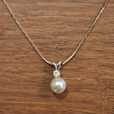 Gold Tone Pearl Necklace and Earrings