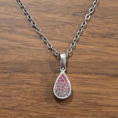 Sterling Silver And Crystal Pendant with Silver Tone Chain