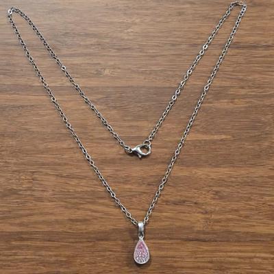 Sterling Silver And Crystal Pendant with Silver Tone Chain