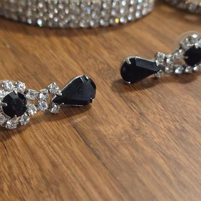 (2) Rhinestone Bracelets and a Pair of Earrings