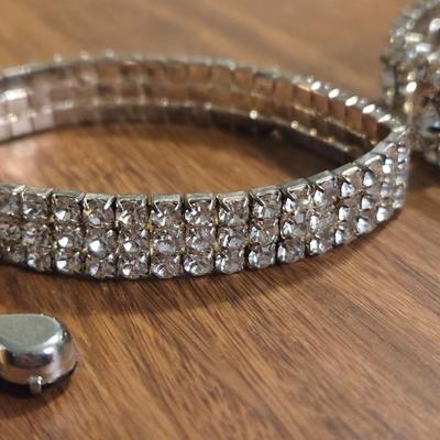 (2) Rhinestone Bracelets and a Pair of Earrings