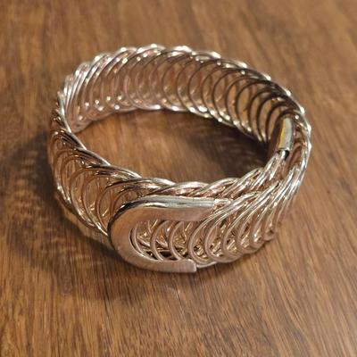 Gold Tone Wrap Bracelet and Read Leather & Silver Adornment Bracelet
