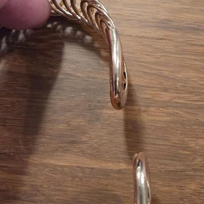 Gold Tone Wrap Bracelet and Read Leather & Silver Adornment Bracelet
