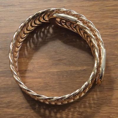 Gold Tone Wrap Bracelet and Read Leather & Silver Adornment Bracelet