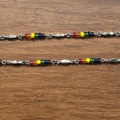 (2) Silver and Multicolored Beaded Bracelets