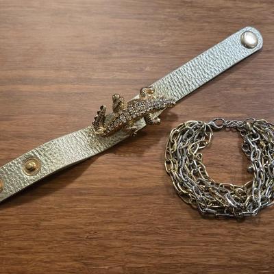 Gold & Silver Tone Chain Bracelet and Rhinestone Alligator Bracelet