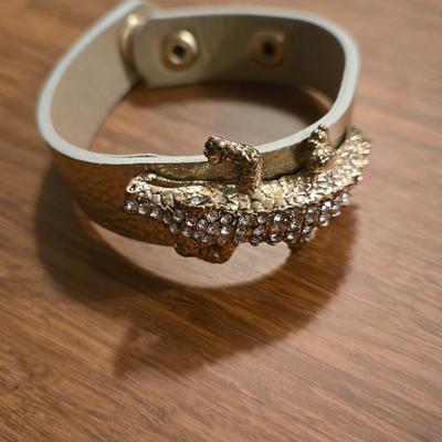 Gold & Silver Tone Chain Bracelet and Rhinestone Alligator Bracelet