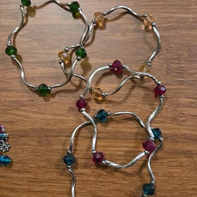 Multicolored Beaded Chicos Anklet and (4) Stretchable Beaded Bracelets