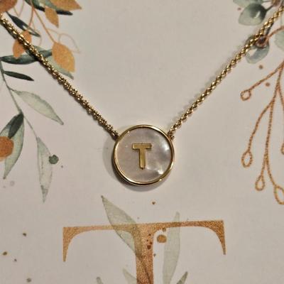 (2) Gold Tone Necklaces- T Pendant and Crystal Heart Pendant
