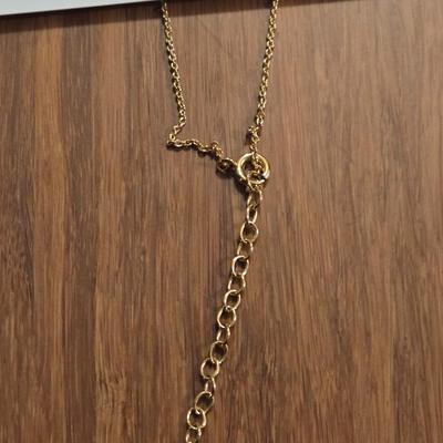 (2) Gold Tone Necklaces- T Pendant and Crystal Heart Pendant
