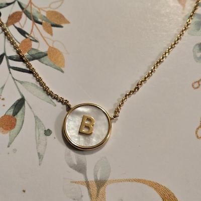 (2) Gold Tone Necklaces- B Pendant and Garnet Colored Stones Necklaces