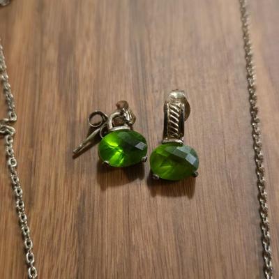 Sterling Silver and Evening Emerald Necklace & Earrings