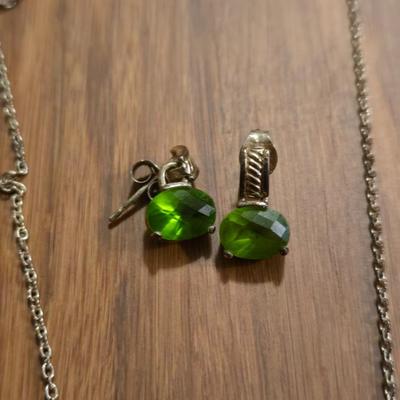 Sterling Silver and Evening Emerald Necklace & Earrings