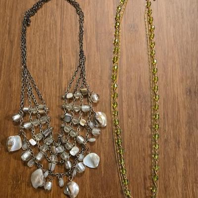 (2) Fashion Necklaces- Mother of Pearl and the other Green Beaded