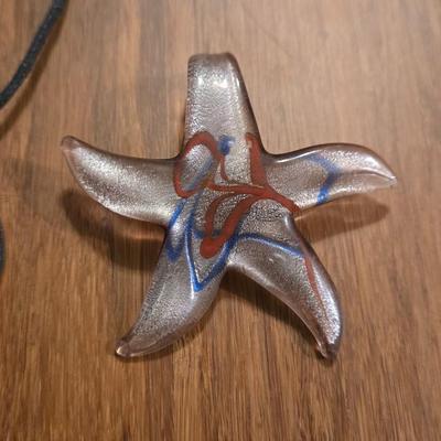 (3) Glass Pendants and Leather Necklace