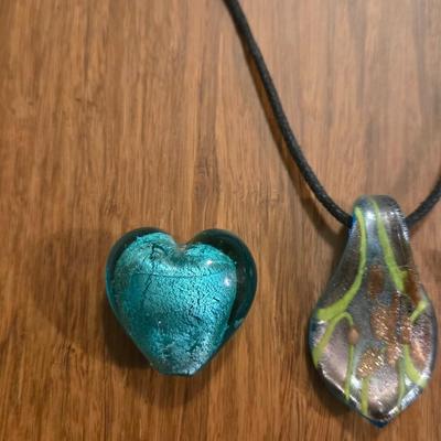 (3) Glass Pendants and Leather Necklace