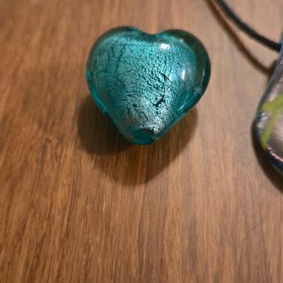 (3) Glass Pendants and Leather Necklace