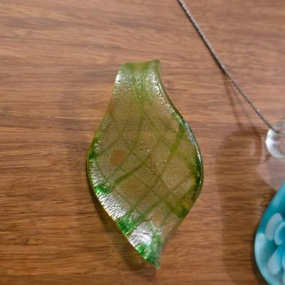 (3) Glass Pendants and Silver Tone Necklace