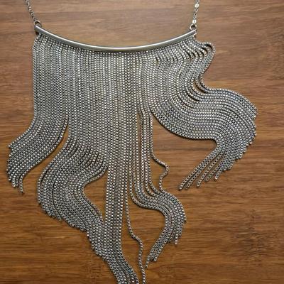 Silver Tone Fringe Necklace and Silver Tone Rings Necklace