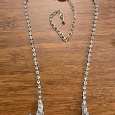Silver Tone and Clear Crystals Necklace & Earrings Set