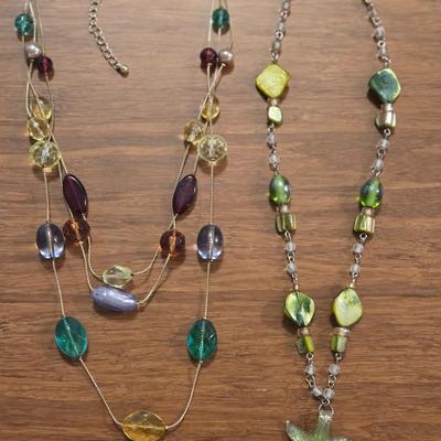 Multicolored Beaded Necklace and Glass Bead & Pendant Necklace
