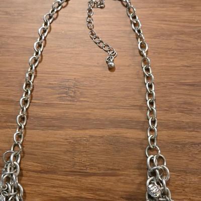 Chainmail Silver Tone & Faux Pearl Necklace and Clear Sting Faux Pearl Necklace