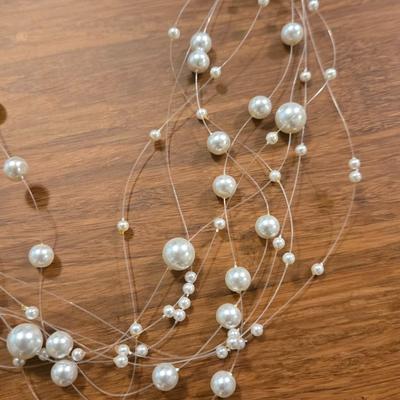 Chainmail Silver Tone & Faux Pearl Necklace and Clear Sting Faux Pearl Necklace