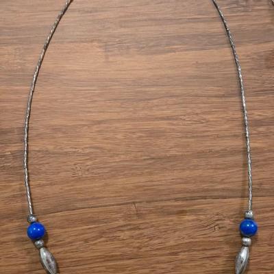 Sterling Silver And Blue Bead Necklace