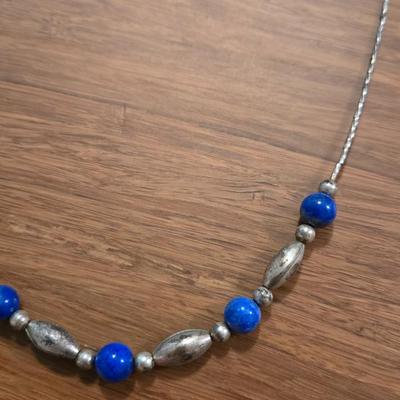 Sterling Silver And Blue Bead Necklace