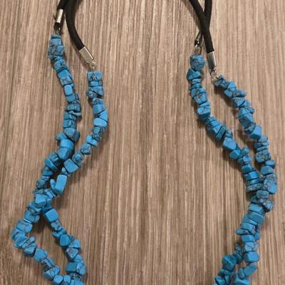 (2) Turquoise Necklaces with Black Stetchable Bands