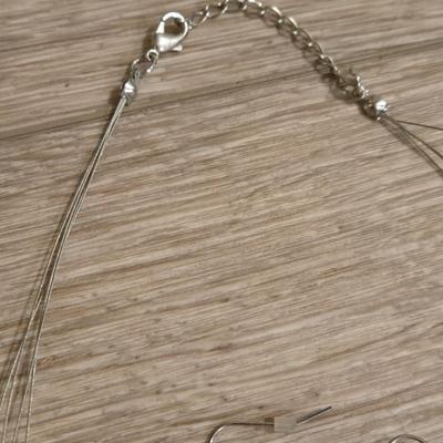 Silver Tone and Red Beaded Necklace and Earrings
