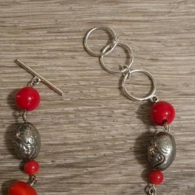 Silver Tone and Turquoise Necklace and Glass Beaded Necklace