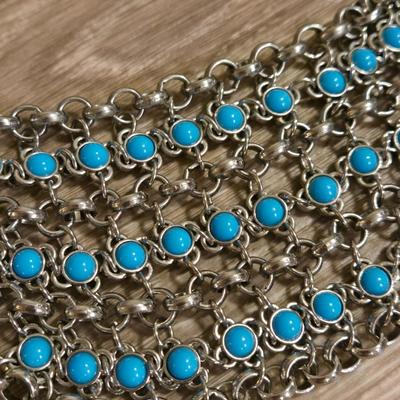Silver Tone and Turquoise Necklace and Glass Beaded Necklace