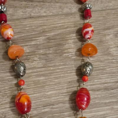 Silver Tone and Turquoise Necklace and Glass Beaded Necklace