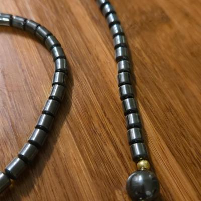 Hematite and Jade Necklace & Bracelet