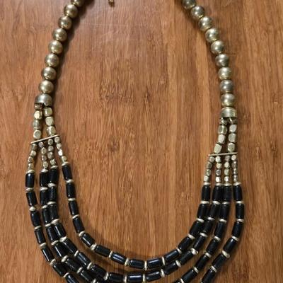 Black and Brass Bead Necklace