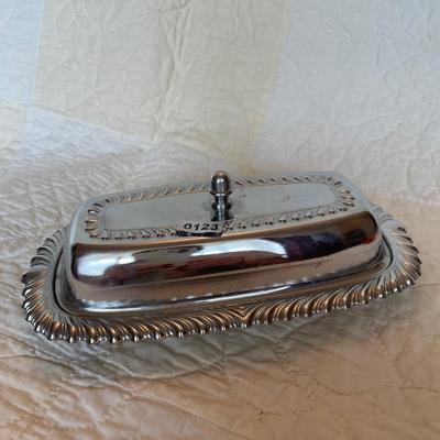 3 piece silver toned butter dish