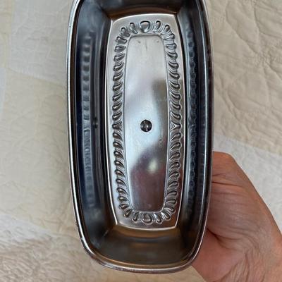3 piece silver toned butter dish