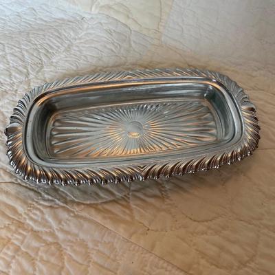 3 piece silver toned butter dish