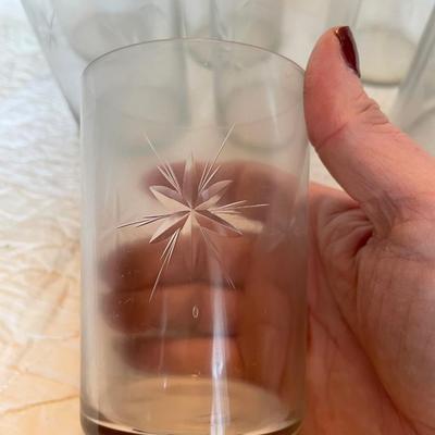 Etched starburst pitcher and 6 glasses