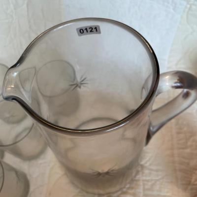 Etched starburst pitcher and 6 glasses