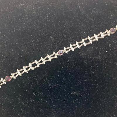 Vintage Mexico 925 CD-01 Sterling Silver Onyx Link Bangle Bracelet 7”